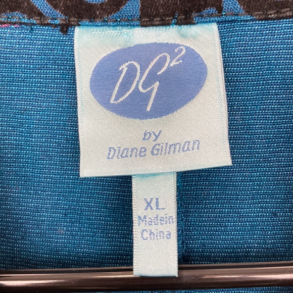 DG2 Diane Gilman Baroque Jacquard Damask Peacoat Trench sz XL Teal Black - Picture 8 of 16